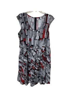 Retrolicious 1X New York City Skyline Print Fit Flare Dress Black Red USA